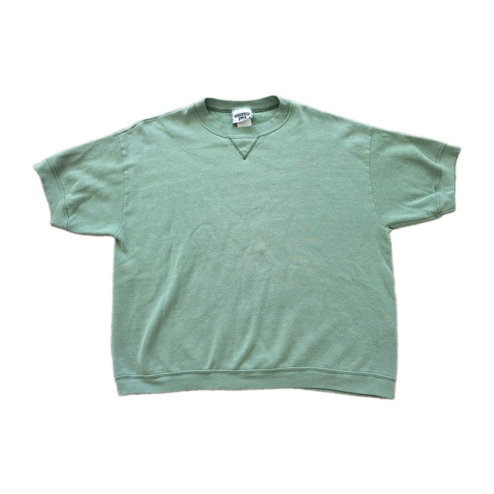 Vintage Lee Sweatshirt XL Faded Green Short Sleeve V Stitch 50/50 Cotton